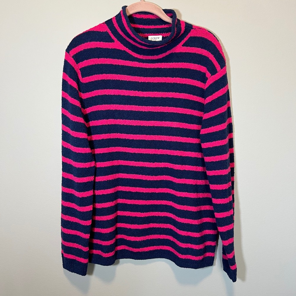 J. Crew‎ Women's Pink Navy Striped Cozy Roll Neck Sweater Cotton Blend Medium